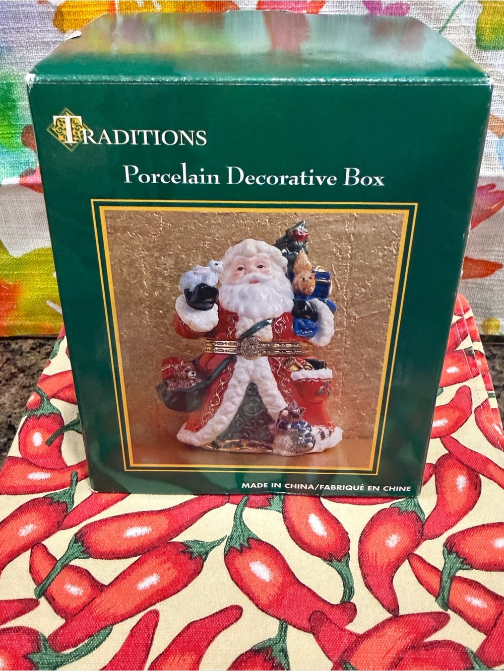 Porcelain Santa Decorative Box - Red & White